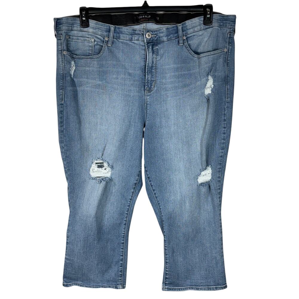 Torrid SZ 26 Sky High Skinny Crop Jeans Distressed Stretch Zip-Fly Pockets Blue